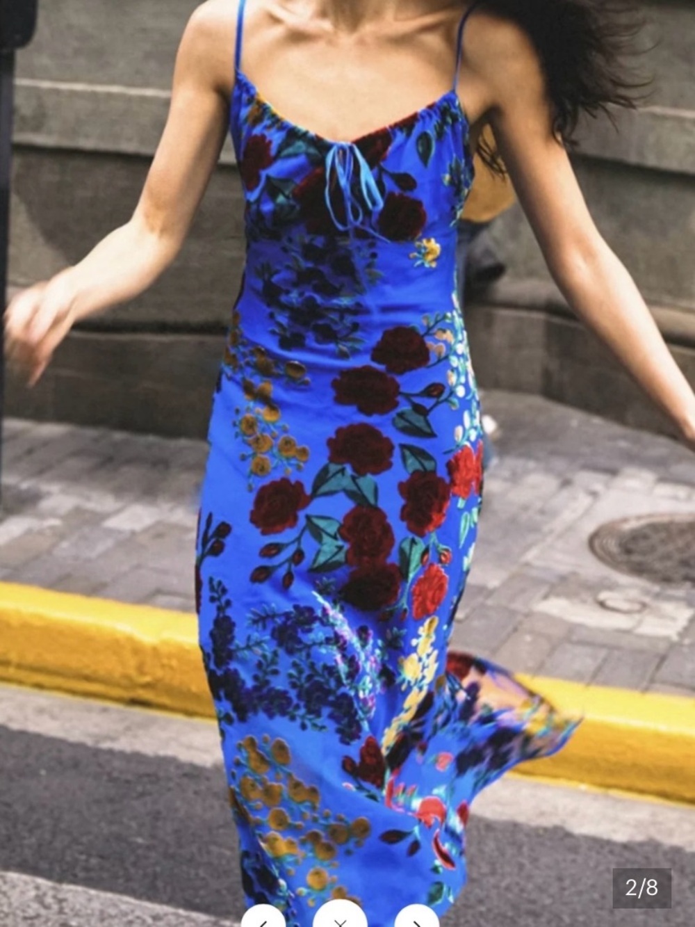 Commense Royal Blue Floral Midi Dress with Red & Yellow Accents
